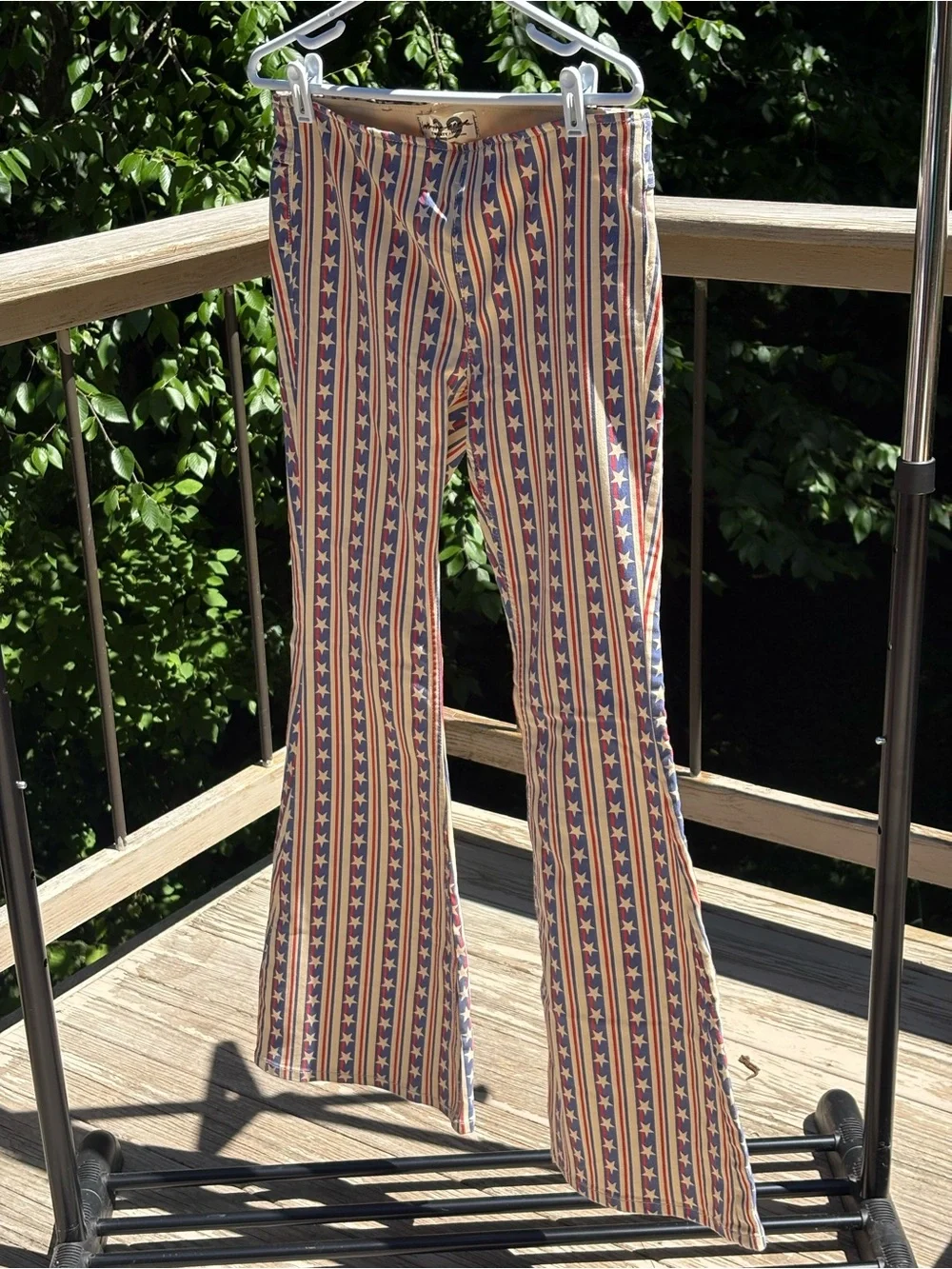 Free People Striped Star Print Flared Pants in Red, Blue, Cream - Picture 2 of 8